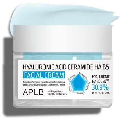 Крем для лица с гиалуроновой кислотой, керамидами и витамином B5 APLB Hyaluronic Acid Ceramide HA B5 Facial Cream, 55 мл на KRKR.COM.UA