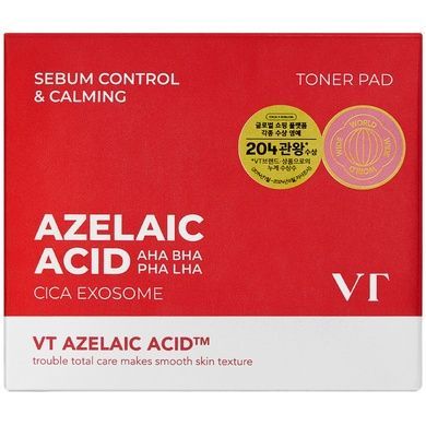 Тонер-пади з азелаїновою кислотою для жирної та проблемної шкіри VT AZ Care Toner Pad, 60 шт на KRKR.COM.UA