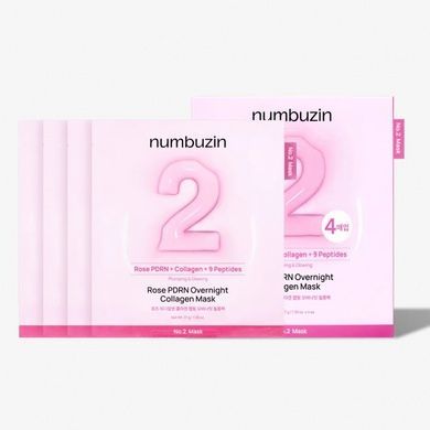 Гидрогелевая ночная маска с PDRN и коллагеном для упругости кожи лица Numbuzin No.2 Rose PDRN Overnight Collagen Mask, 37 г * 4 шт на KRKR.COM.UA