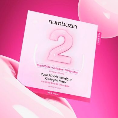 Гидрогелевая ночная маска с PDRN и коллагеном для упругости кожи лица Numbuzin No.2 Rose PDRN Overnight Collagen Mask, 37 г * 4 шт на KRKR.COM.UA