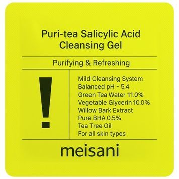 Гель для умывания с салициловой кислотой Meisani Puri-Tea Salicylic Acid Cleansing Gel, 2 мл на KRKR.COM.UA