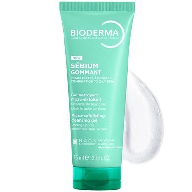 Гель для вмивання комбінованої та жирної шкіри Bioderma Sebium Micro-Exfoliating Cleansing Gel, 75 мл на KRKR.COM.UA