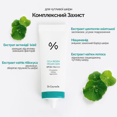 Уценка Солнцезащитный веганский крем с центеллой Dr.Ceuracle Cica Regen Vegan Sun SPF50+ PA++++, 50 мл Купить в Украине