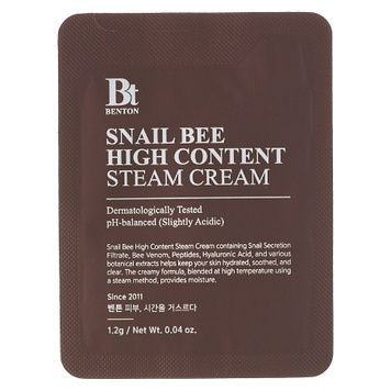 Крем с муцином улитки и пчелиным ядом Benton Snail Bee High Content Steam Cream, 1.2 г, Саше (Тестер) на KRKR.COM.UA