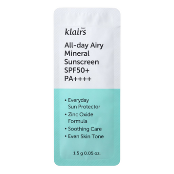 Мінеральний сонцезахисний крем Dear, Klairs All-day Airy Mineral Sunscreen, 2 г, Саше (пробник) на KRKR.COM.UA