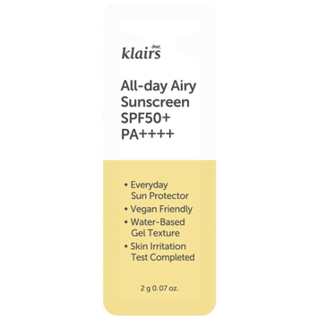 Сонцезахисний крем Dear, Klairs All-day Airy Sunscreen SPF50+ PA++++ , 2 г, Саше (пробник) на KRKR.COM.UA