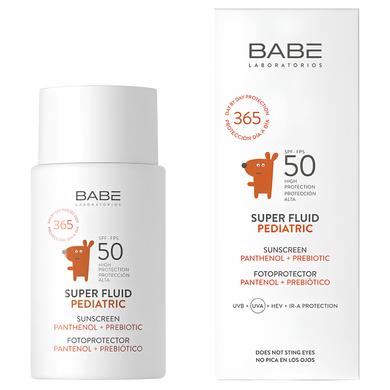 Детский солнцезащитный супер флюид SPF 50 с пантенолом и пребиотиком BABE Laboratorios PEDIATRIC Super Fluid SPF 50, 50 мл на KRKR.COM.UA