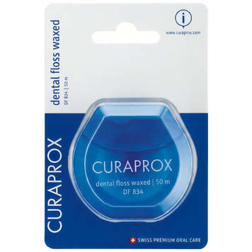 Нитка міжзубна вощена з ароматом м`яти Curaprox Dental Floss Waxed, 50 м на KRKR.COM.UA