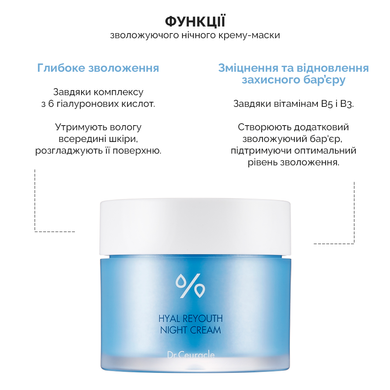 Увлажняющий ночной крем-маска с гиалуроновой кислотой Dr.Ceuracle Hyal Reyouth Night Cream, тестер 2мл на KRKR.COM.UA