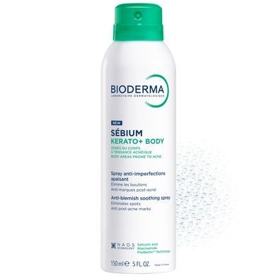 Спрей для тіла проти акне, почервоніння та пігментних плям Bioderma Sebium Kerato+ Body Spray, 150 мл на KRKR.COM.UA