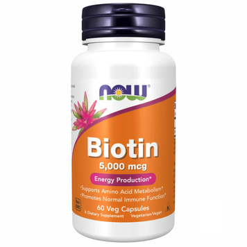 Биотин 5000 мкг NOW Foods Biotin 5000mcg, 60 шт на KRKR.COM.UA