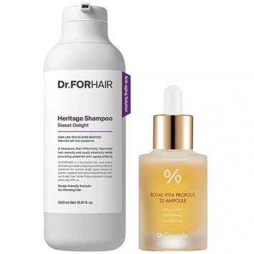 Набір для густоти волосся та сяяння шкіри Dr.FORHAIR Heritage Shampoo Sweet Delight & Dr.Ceuracle Royal Vita Propolis 33 Ampoule, 2 в 1 на KRKR.COM.UA
