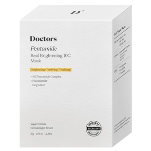 Тканинна маска для освітлення та рівного тону шкіри Doctors Pentamide Real Brightening 10C Mask, Набір масок, 20 мл * 10 шт Купити в Україні