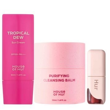 2+1 Набір "Очищення та захист від сонця" House of Hur Tropical Dew Sun Cream & Purifying Cleansing Balm + Glowy Ampoule Tint Brown Red на KRKR.COM.UA