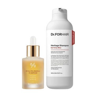 Набір для здоров'я шкіри голови та сяяння шкіри Dr.FORHAIR Heritage Shampoo Earl Grey Bliss & Dr.Ceuracle Royal Vita Propolis 33 Ampoule, 2 в 1 на KRKR.COM.UA