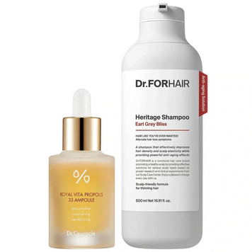 Набір для здоров'я шкіри голови та сяяння шкіри Dr.FORHAIR Heritage Shampoo Earl Grey Bliss & Dr.Ceuracle Royal Vita Propolis 33 Ampoule, 2 в 1 на KRKR.COM.UA