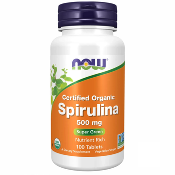 Органическая спирулина 500 мг NOW Foods Organic Spirulina 500mg, 100 шт на KRKR.COM.UA