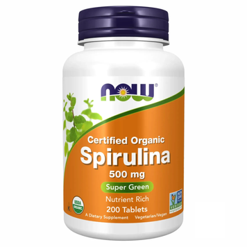 Органическая спирулина 500 мг NOW Foods Organic Spirulina 500mg, 200 шт на KRKR.COM.UA