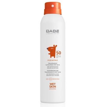 Дитячий Сонцезахисний спрей прозорий водостійкий з матуючим ефектом SPF50 BABE Laboratorios PEDIATRIC Transparent Wet Skin SPF 50, 200 мл на KRKR.COM.UA