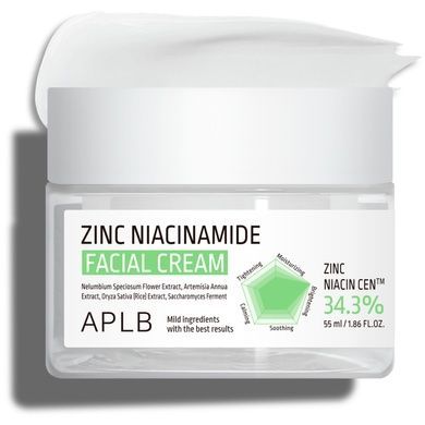 Крем для проблемної шкіри обличчя з цинком і ніацинамідом APLB Zinc Niacinamide Facial Cream, 55 мл на KRKR.COM.UA