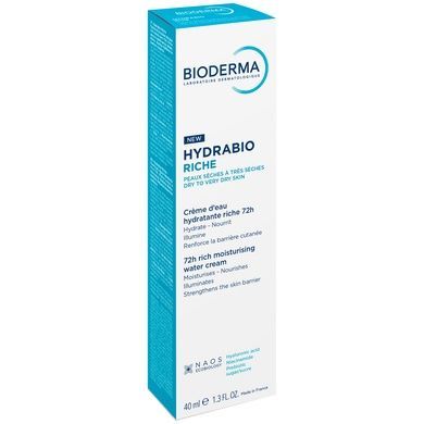 Зволожувальний крем на водній основі для обличчя Bioderma Hydrabio Riche 72h Moisturising Water Cream, 40 мл на KRKR.COM.UA