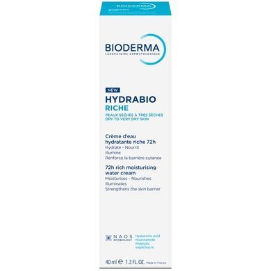 Зволожувальний крем на водній основі для обличчя Bioderma Hydrabio Riche 72h Moisturising Water Cream, 40 мл на KRKR.COM.UA