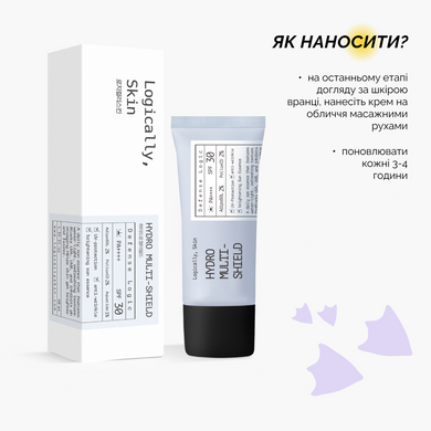 Уцінка Зволожувальний сонцезахисний флюїд для обличчя Logically, Skin Hydro Multi-Shield Sun Essence SPF30 / PA++++, 40 г Купити в Україні