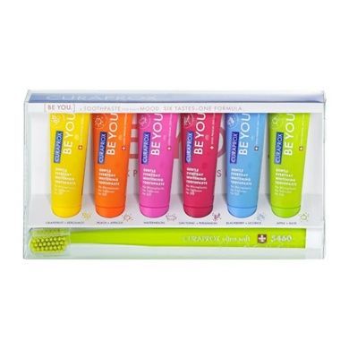 Набор осветляющих мини-зубных паст и щетка Curaprox Be You Six Taste Pack, 7 в 1 на KRKR.COM.UA